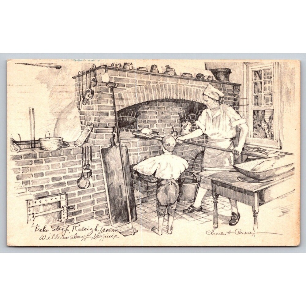 Postcard Virginia Williamsburg Raleigh Tavern Bake Shop Posted 1959 Sketch VTG